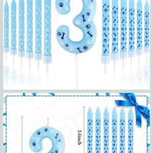 Blue Birthday Decorations, Paw Blue Number 3 Birthday Candles